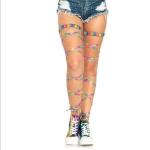 🌈 Metallic Rainbow Lace Up Garter - One 🌈